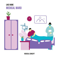 The patient is in the hospital room. Hospital ward. Visit doctor