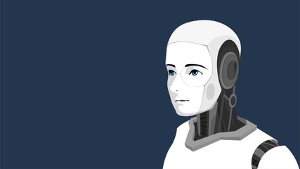 Humanoid robot with blue eyes, android with artificial intelligence