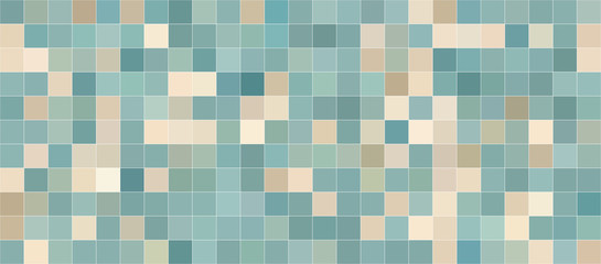 Abstract green and beige square pattern background with thin white stroke, vector illustration