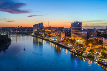 River and promenade at sunset from above