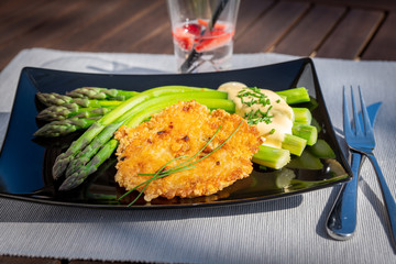 Vegetarian food arranged on a table in the garden