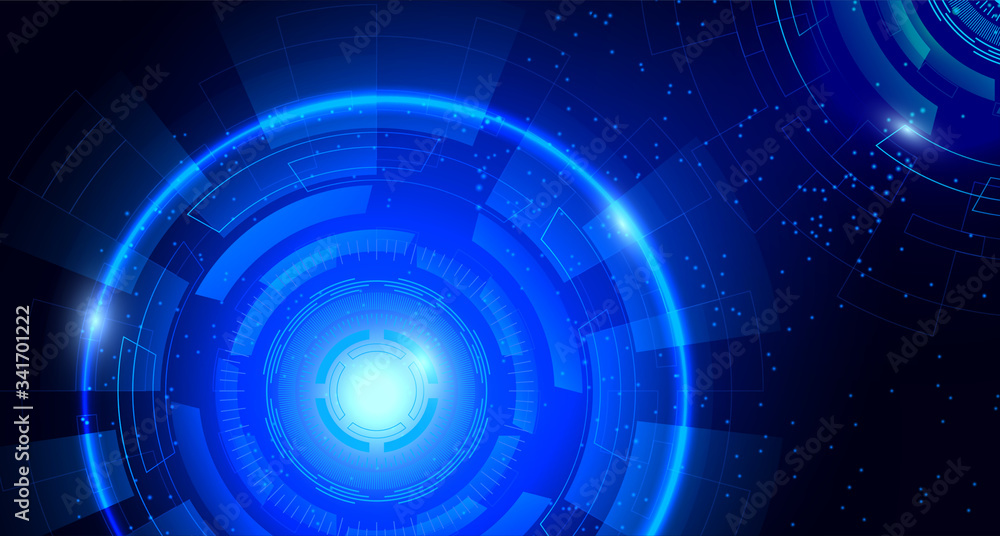 Poster abstract hi-tech communication background with hud elements circle digital futuristic blue color gra
