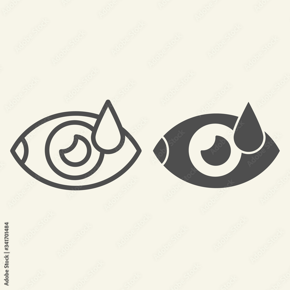 Poster eye with water drop line and solid icon. human vision outline style pictogram on white background. d