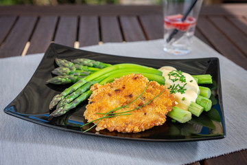 Vegetarian food arranged on a table in the garden