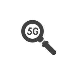 Search 5G signal vector icon. filled flat sign for mobile concept and web design. 5g magnifying glass glyph icon. Symbol, logo illustration. Vector graphics