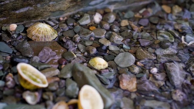 close up of a pile of pebbles on the beach under water