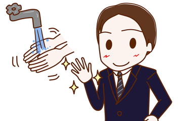 手を洗って清潔にするスーツ姿の男性