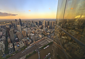 The skyline of Melbourne photographed from the skydeck