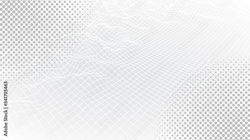 Poster abstract white background. futuristic perspective grid. halftone pattern. calm simple gray backdrop.
