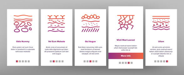 Soil Ground Research Onboarding Icons Set Vector. Soil Ground With Old Bone And Geyser, Drilling And Watering, Fertile And Desert Illustrations