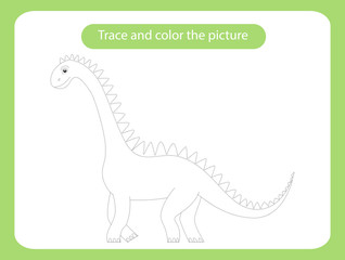 Diplodocus dinosaur. Trace and color the picture children s educational game.