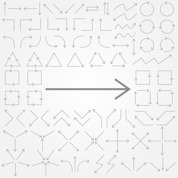 Big set of arrows. Gray isolated. Vector illustration.