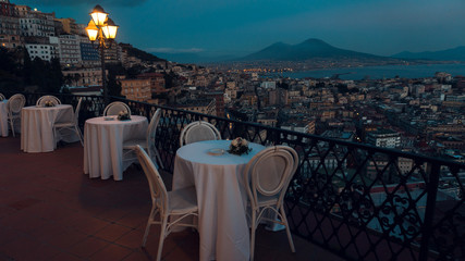 Beautiful panorama at night Vesuvius and Naples Italy