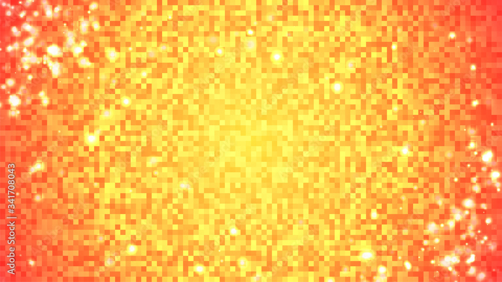 Poster bright abstract background. yellow orange square backdrop. small rectangles. random pixel pattern. c