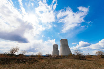 Close up Industrial view at oil refinery plant form industry zone with sunrise and cloudy sky