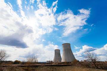 tops of cooling towers of atomic power plant