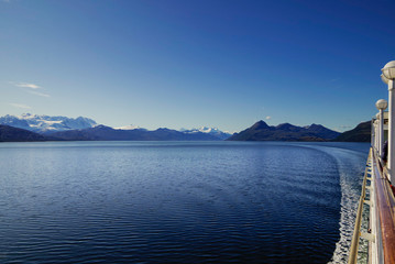 Breathtaking panoramic view of mountains and glaciers along Beagle Channel in Glacier Alley...