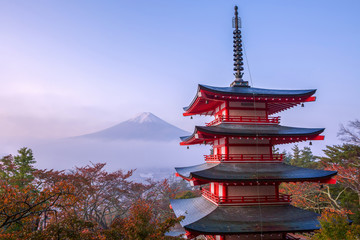 Fuji with Chureito Pagoda in autumn, Fujiyoshida, Japan - Powered by Adobe