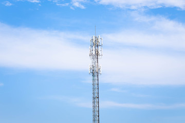 Obraz premium Telephone pole or cell tower in clear sky background.