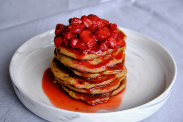 Gluten Free, Vegan Pancakes with Strawberry Sauce