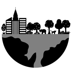 Earth ecology concept. Earth day icon. Save nature. Save planet. Silhouette vector design.