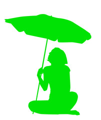 Isolated on white vector silhouette of sitting woman with umbrella