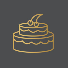 golden birthday cake icon- vector illustration