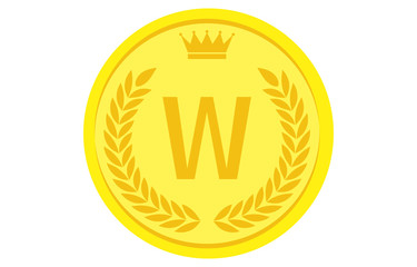 月桂冠と王冠のアルファベットコイン W
