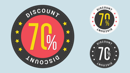 Set of trendy sale stickers. 70% off. Sale and discount tags with 70 percent price off icons. Badges template 70 off, percent sale label symbols, discount promotion icon.