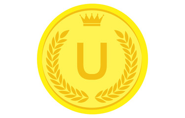 月桂冠と王冠のアルファベットコイン U