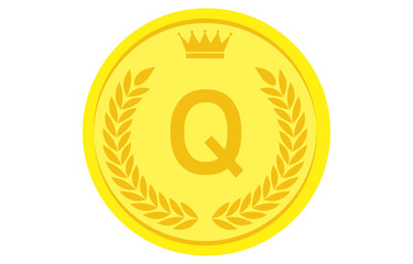 月桂冠と王冠のアルファベットコイン Q