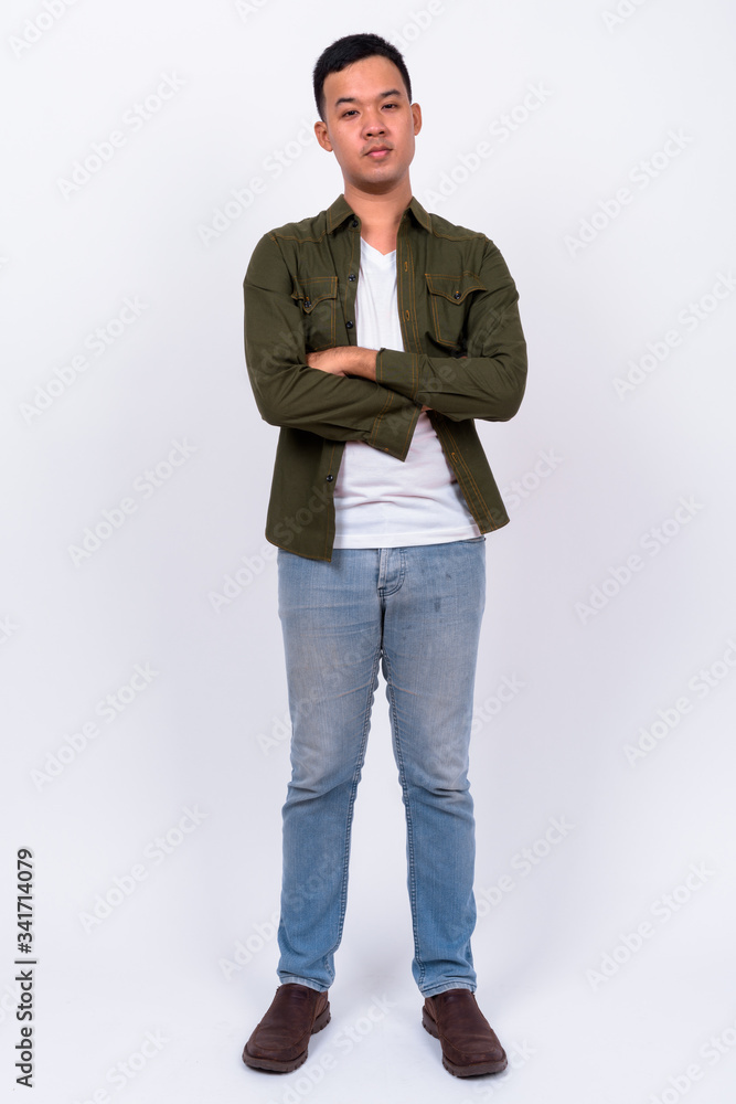 Poster Full body shot of young Asian man wearing jacket