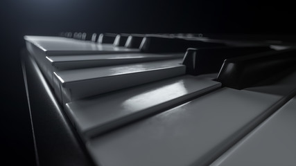 Elegante Nahaufnahme von Piano Klavier Tasten auf schwarzen Hintergrund