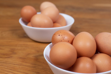 Organic eggs on table, close up