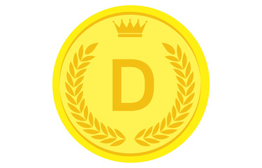 月桂冠と王冠のアルファベットコイン D