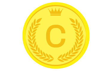 月桂冠と王冠のアルファベットコイン C