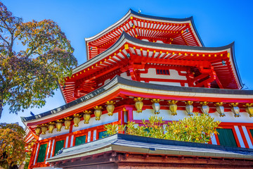 Fototapeta premium Koyasan.. View of the Manihouto Pagoda at Jofukuin Temple, in Mount Koya (Koyasan), Japan