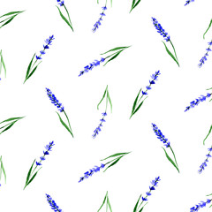 Watercolor seamless wild field lavender flower pattern. Endless print for textile, clothes, fashion, linens, dress, cover, wallpaper. Hand painted art in modern trendy style.