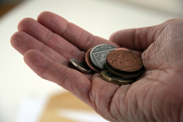 Collection of coins in open hand