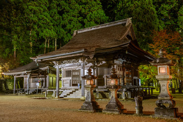 Temple house and lanterns on the sacred mountain of Koyasan, Japan.