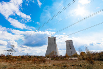 tops of cooling towers of atomic power plant