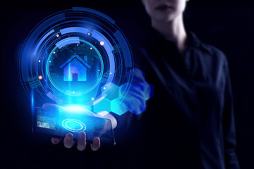 Business, Technology, Internet and network concept. Young businessman working on a virtual screen of the future and sees the inscription: