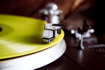 Colored vinyl record close up.