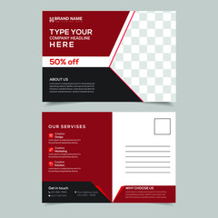 set template design for postcard design.  Real estate Postcard Design vector template for the Opening invitation. official invitation card. easy to edit. red colour postcard design.