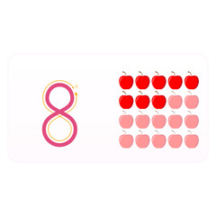 Preschool / kindergarten kids. Illustration learning practice number. Showing numbers with apples.