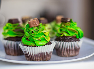 breakfast of coffee and green cupcakes