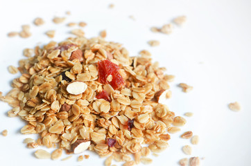Muesli, granola healthy meal on white background, healthy food 