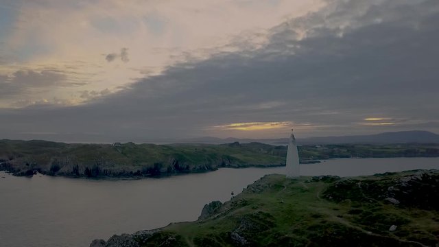 Aerial Irish coastal of lighthouse and surrounding islands