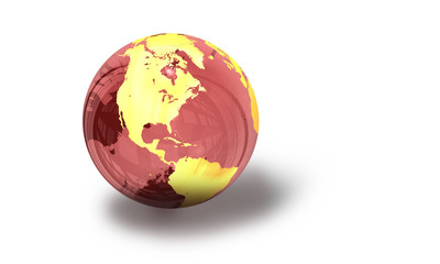 3d: Red Glassy Earth Globe View of North America