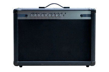 Isolated black modern combo amplifier on white background with work path.